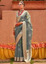 Organza Silk Grey Casual Wear Printed Saree